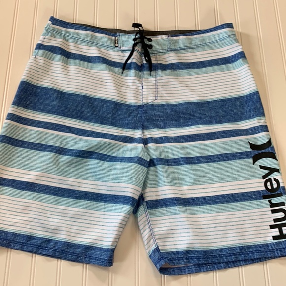 Hurley Other - Hurley Striped Multicolor Blue White Logo Drawstring Boardshorts